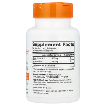 Doctor's Best, Benfotiamine 150 + Alpha-Lipoic Acid 300, 60 Veggie Caps