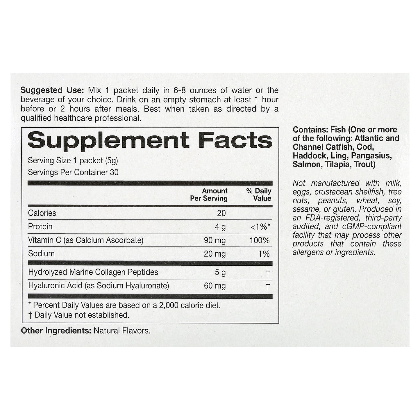 California Gold Nutrition, Marine Collagen Peptides Plus Vitamin C and Hyaluronic Acid, Lemon, 30 Packets, 0.19 oz (5.38 g) Each