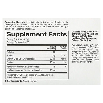 California Gold Nutrition, Marine Collagen Peptides Plus Vitamin C and Hyaluronic Acid, Lemon, 30 Packets, 0.19 oz (5.38 g) Each