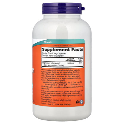 NOW Foods, Magnesium Citrate, 240 Veg Capsules (133 mg per Capsule)