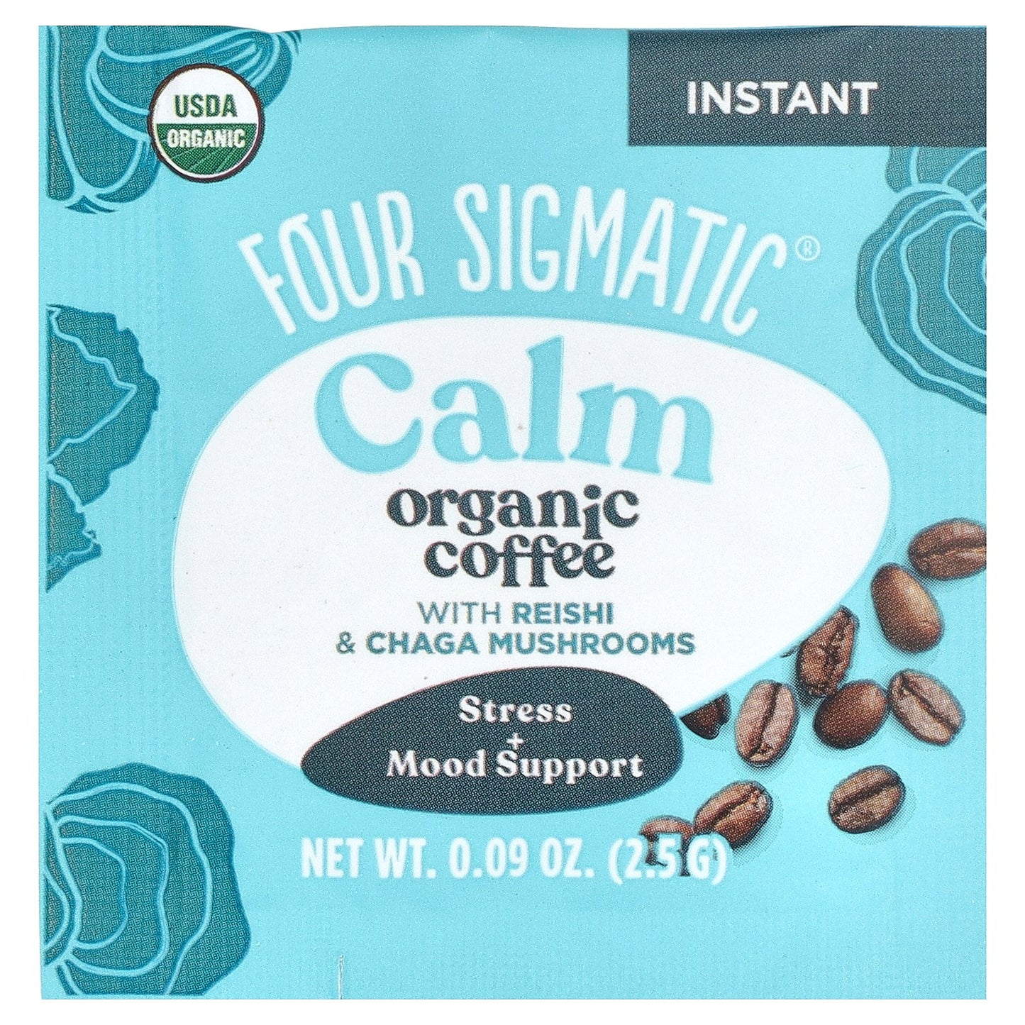 Four Sigmatic, Instant Organic Coffee with Reishi & Chaga Mushrooms, Calm, Medium Roast, 10 Packets, 0.09 oz (2.5 g) Each