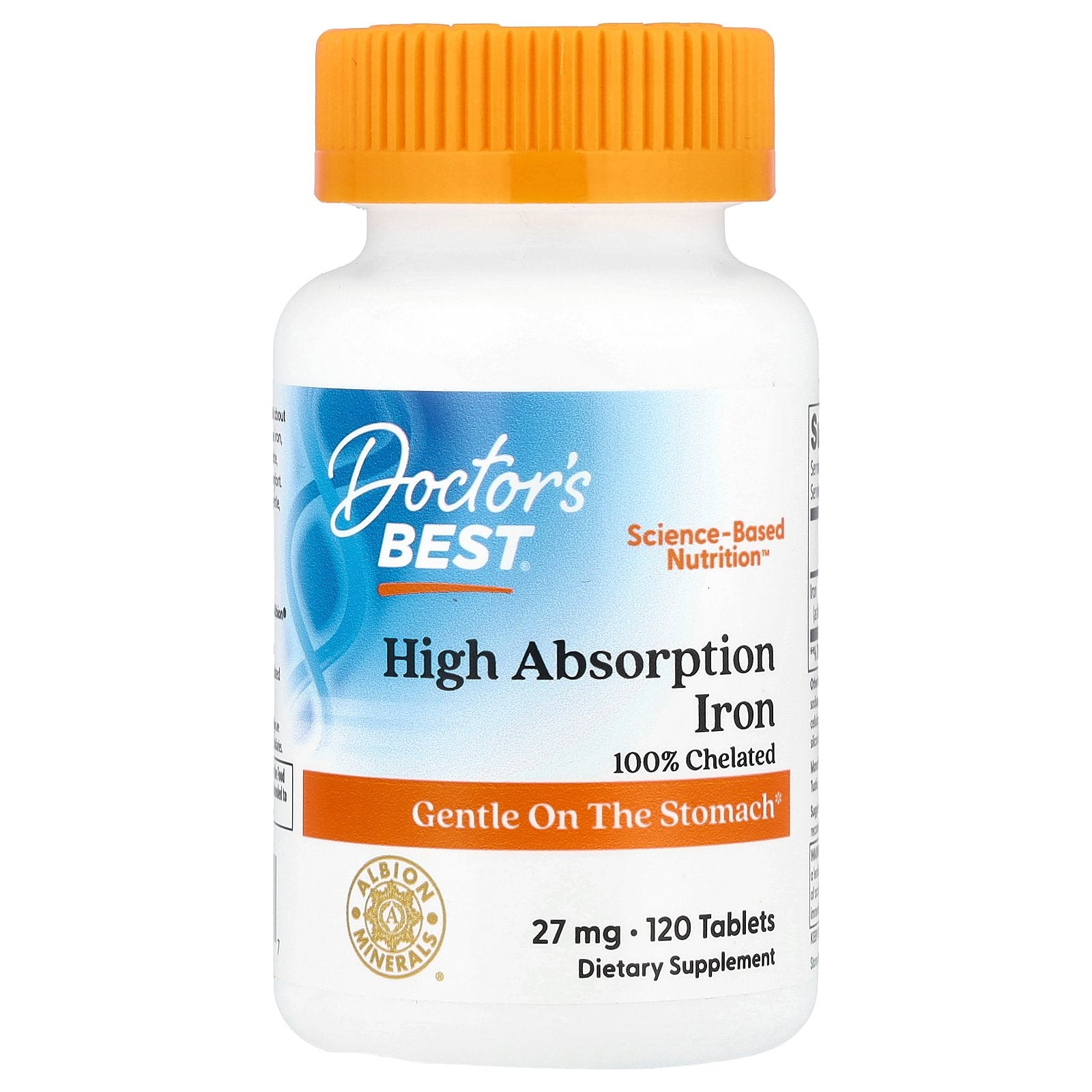 Doctor's Best, High Absorption Iron, 27 mg, 120 Tablets