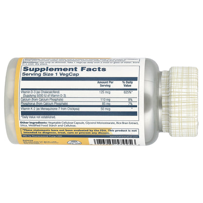 Solaray, Vitamin D3 + K2, 120 VegCaps