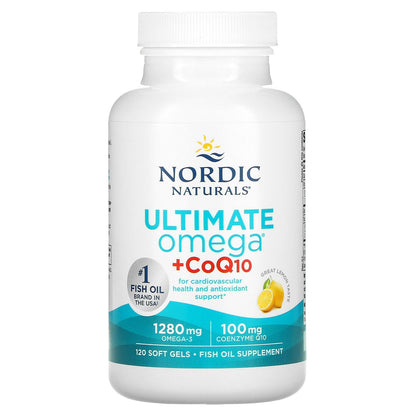 Nordic Naturals, Ultimate Omega + CoQ10, Lemon, 1,280 mg, 120 Soft Gels (640 mg per Soft Gel)