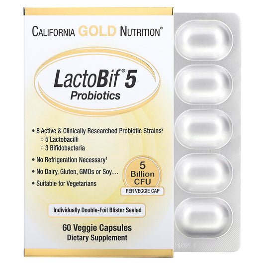 California Gold Nutrition, LactoBif 5 Probiotics, 5 Billion CFU, 60 Veggie Capsules