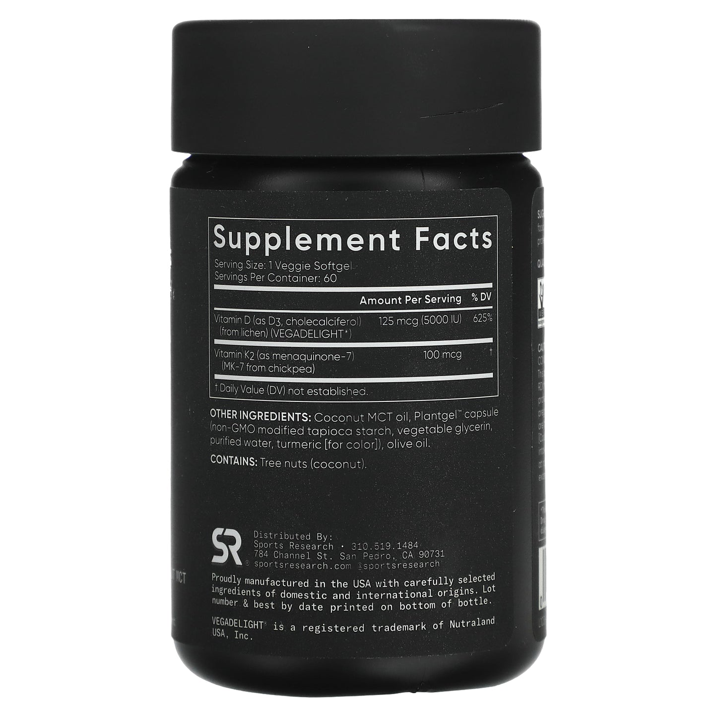 Sports Research, D3 + K2, Plant Based, 125 mcg/100 mcg, 60 Veggie Softgels