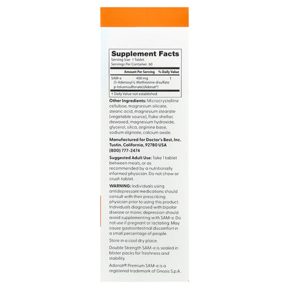 Doctor's Best, SAM-e, 400 mg, 60 Enteric Coated Tablets