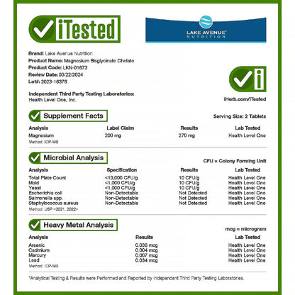 Lake Avenue Nutrition, Magnesium Bisglycinate Chelate with TRAACS®, 200 mg, 240 Tablets (100 mg per Tablet)