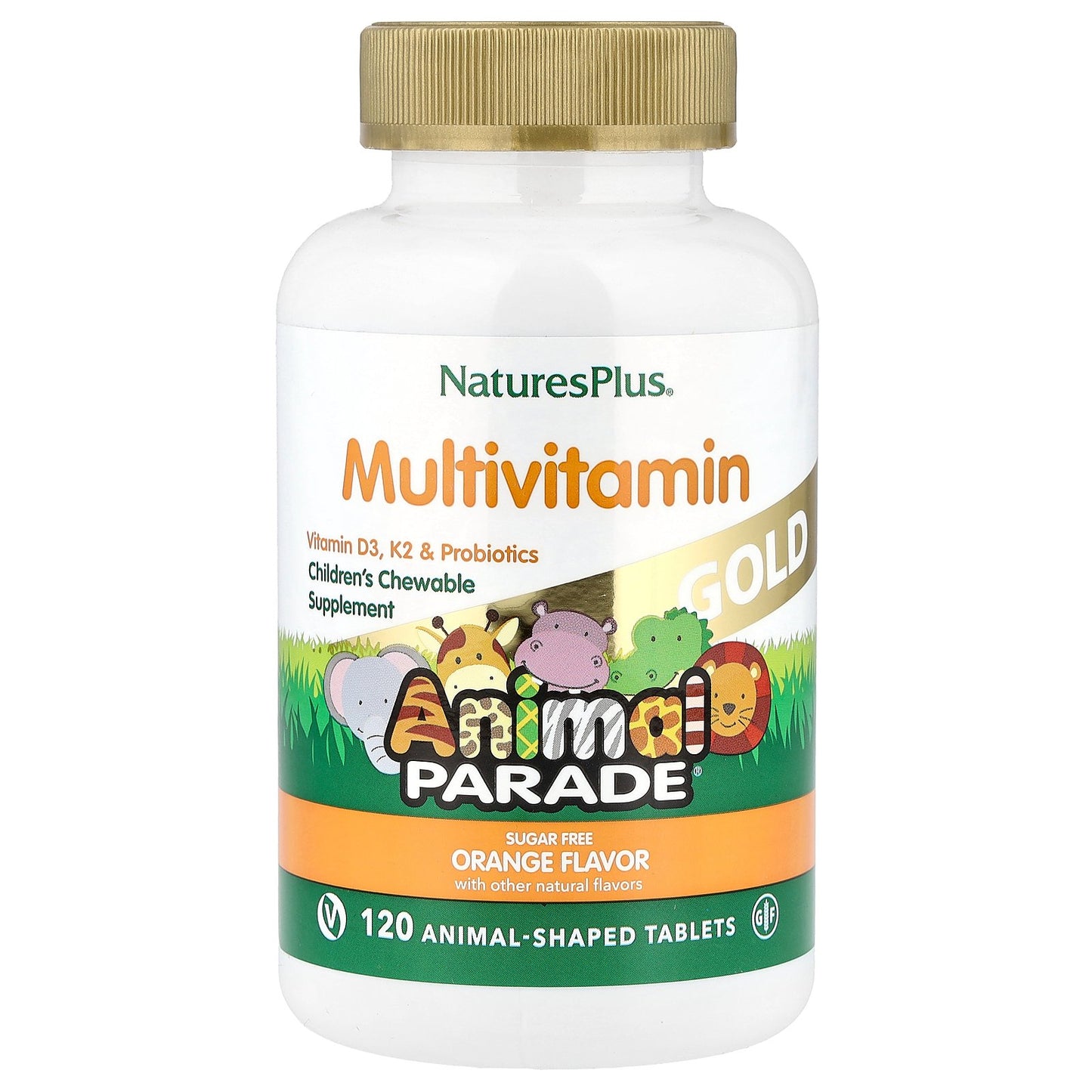 NaturesPlus, Animal Parade® Gold, Children's Chewable Multivitamin, Orange, 120 Animal-Shaped Tablets
