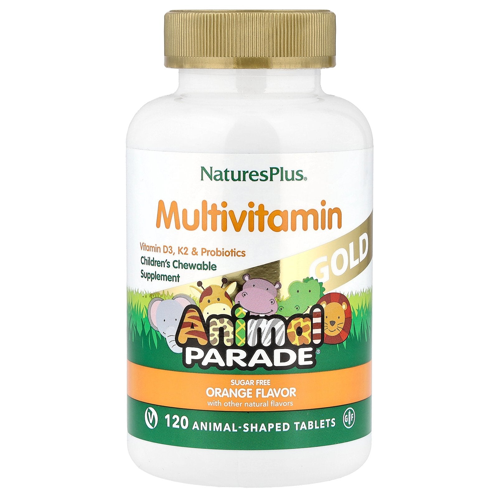 NaturesPlus, Animal Parade® Gold, Children's Chewable Multivitamin, Orange, 120 Animal-Shaped Tablets