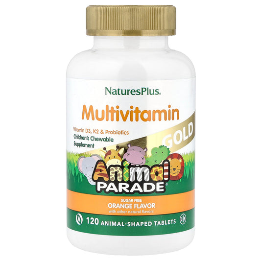 NaturesPlus, Animal Parade® Gold, Children's Chewable Multivitamin, Orange, 120 Animal-Shaped Tablets