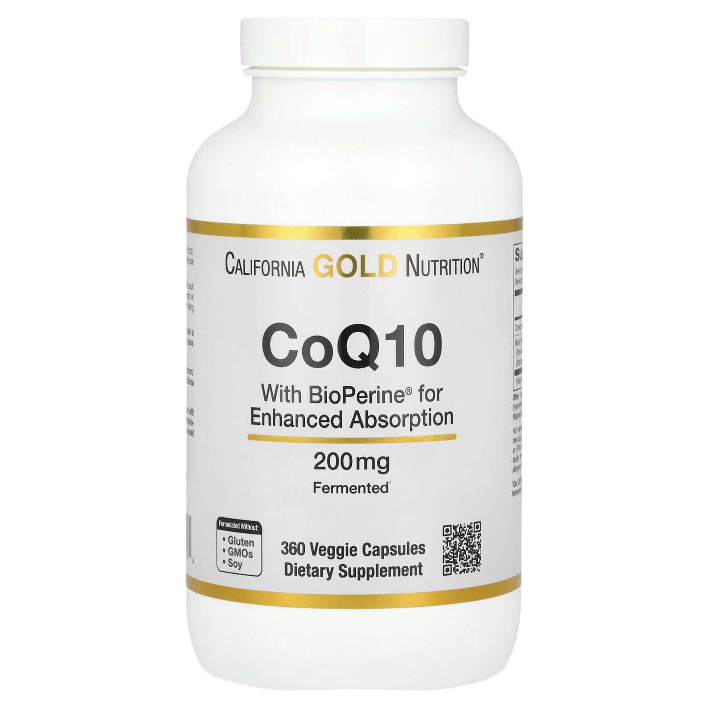 California Gold Nutrition, CoQ10 with Bioperine® Black Pepper Extract, 200 mg, 360 Veggie Capsules