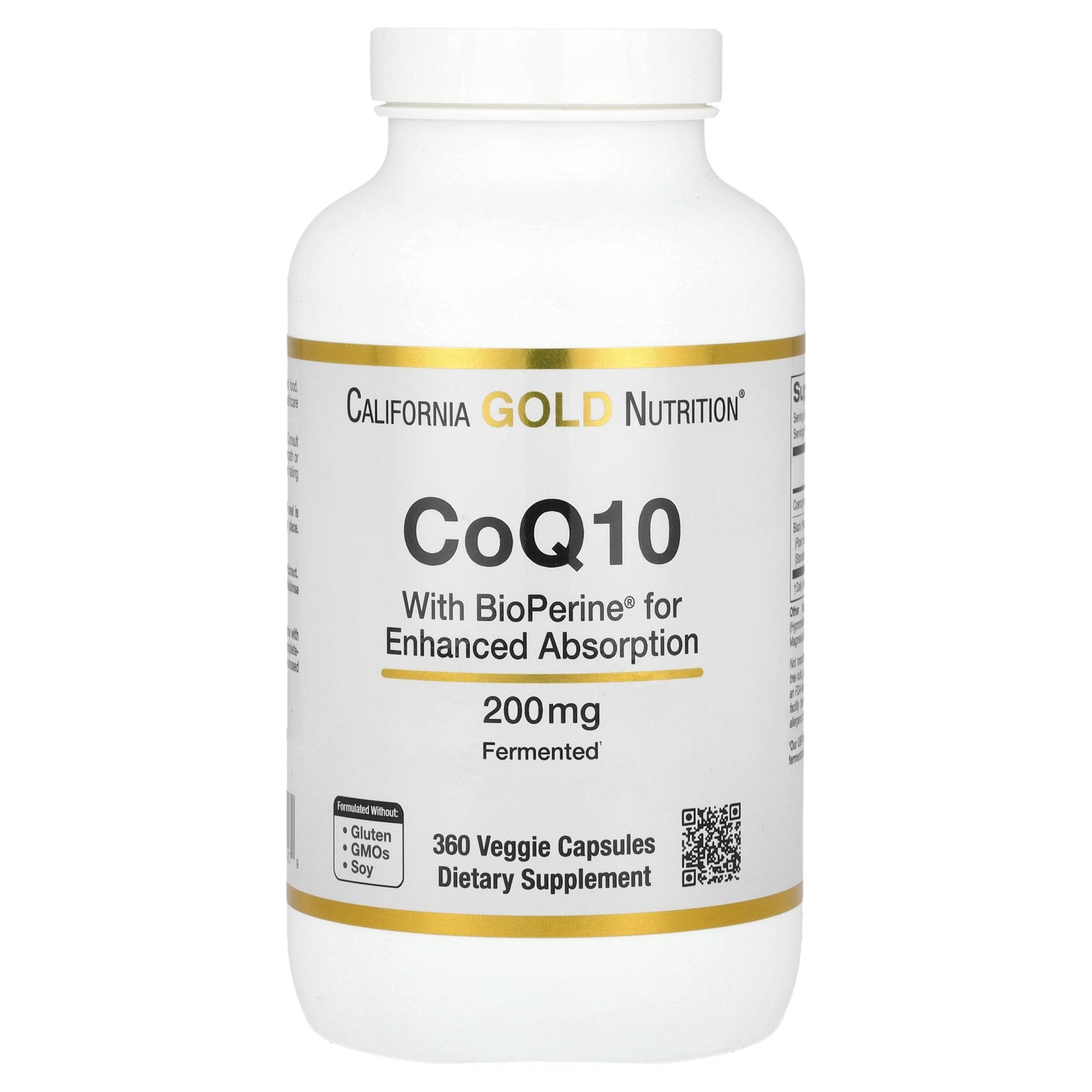 California Gold Nutrition, CoQ10 with Bioperine® Black Pepper Extract, 200 mg, 360 Veggie Capsules