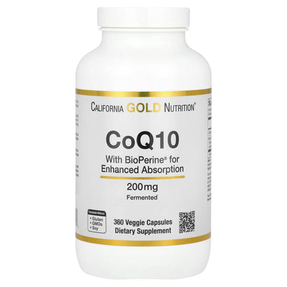 California Gold Nutrition, CoQ10 with Bioperine® Black Pepper Extract, 200 mg, 360 Veggie Capsules