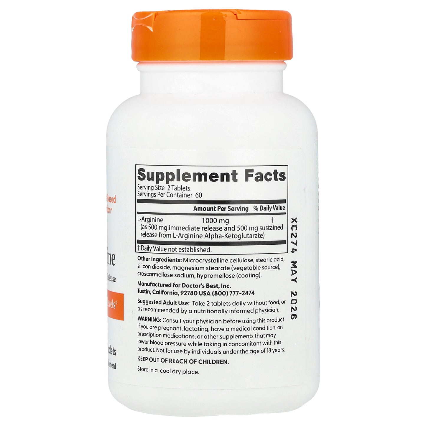 Doctor's Best, L-Arginine, 120 Bilayer Tablets (500 mg per Tablet)