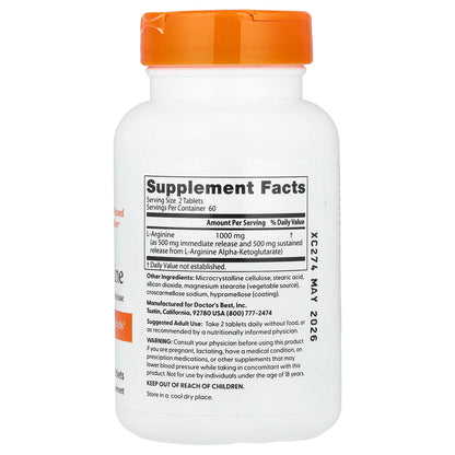 Doctor's Best, L-Arginine, 120 Bilayer Tablets (500 mg per Tablet)