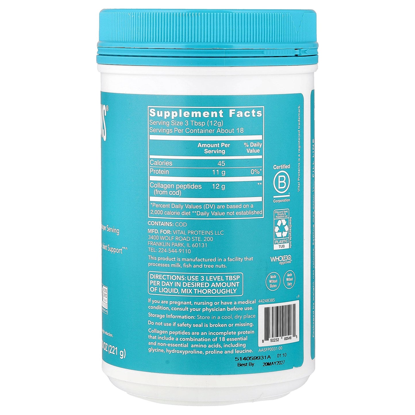 Vital Proteins, Marine Collagen, Unflavored, 7.8 oz (221 g)