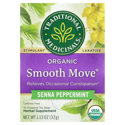 Traditional Medicinals, Organic Smooth Move®, Senna Peppermint, Caffeine Free, 16 Wrapped Tea Bags, 1.13 oz (32 g)