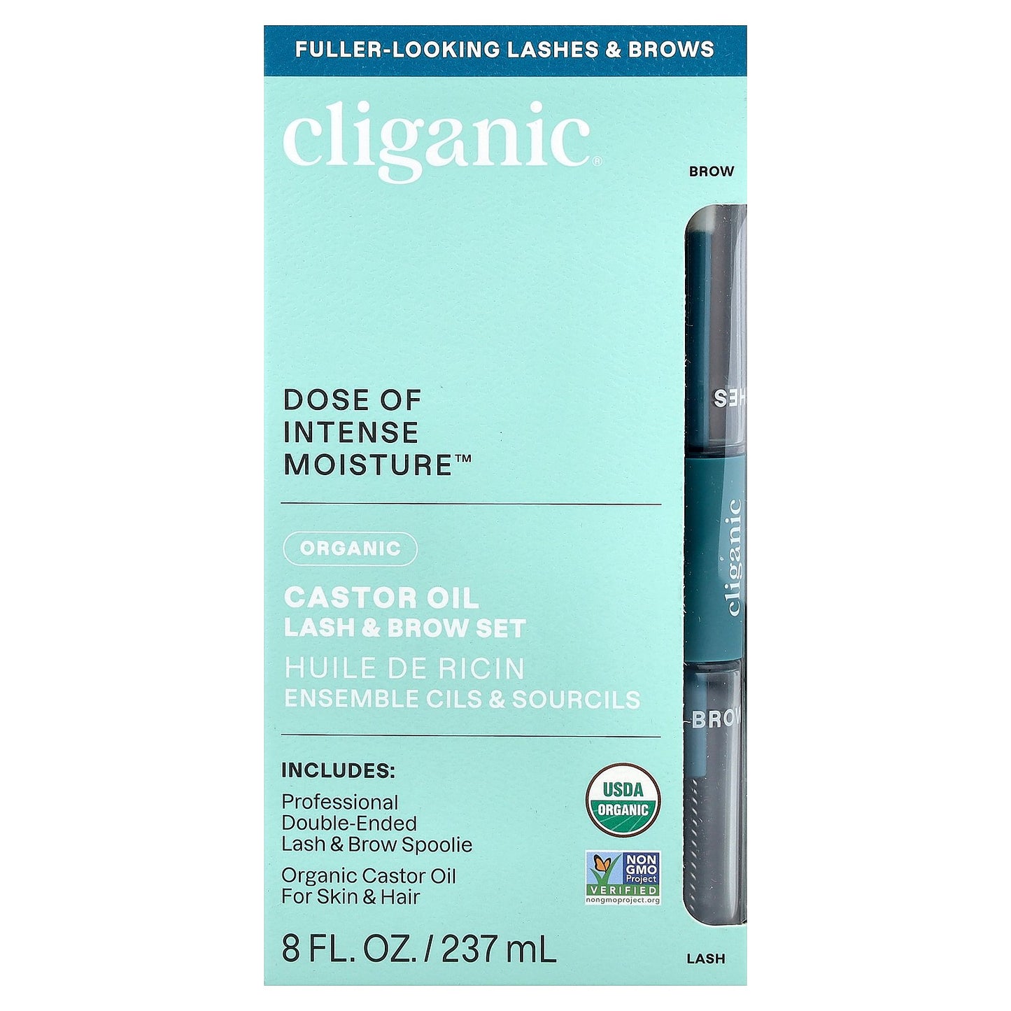 Cliganic, Dose of Intense Moisture™, Organic Castor Oil Lash & Brow Set, 8 fl oz (237 ml)