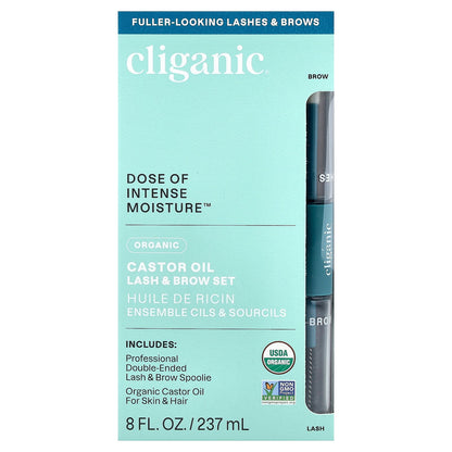Cliganic, Dose of Intense Moisture™, Organic Castor Oil Lash & Brow Set, 8 fl oz (237 ml)