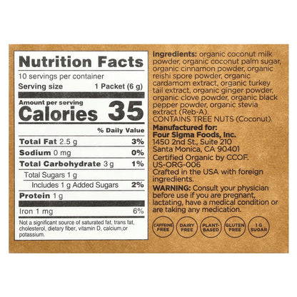 Four Sigmatic, Calm, Organic Chai Latte Mix with Reishi Mushroom, Caffeine Free, 10 Packets, 0.21 oz (6 g) Each