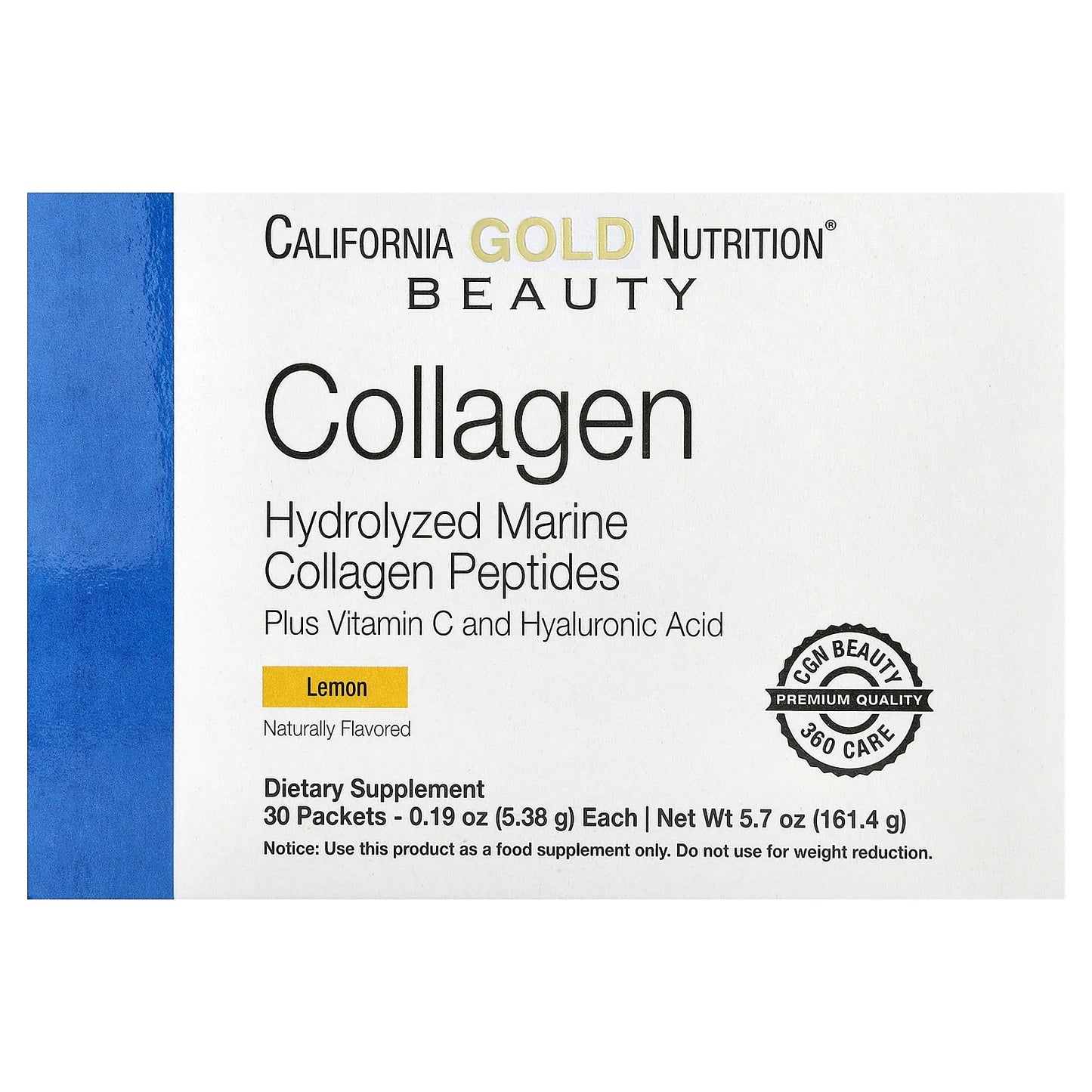 California Gold Nutrition, Marine Collagen Peptides Plus Vitamin C and Hyaluronic Acid, Lemon, 30 Packets, 0.19 oz (5.38 g) Each