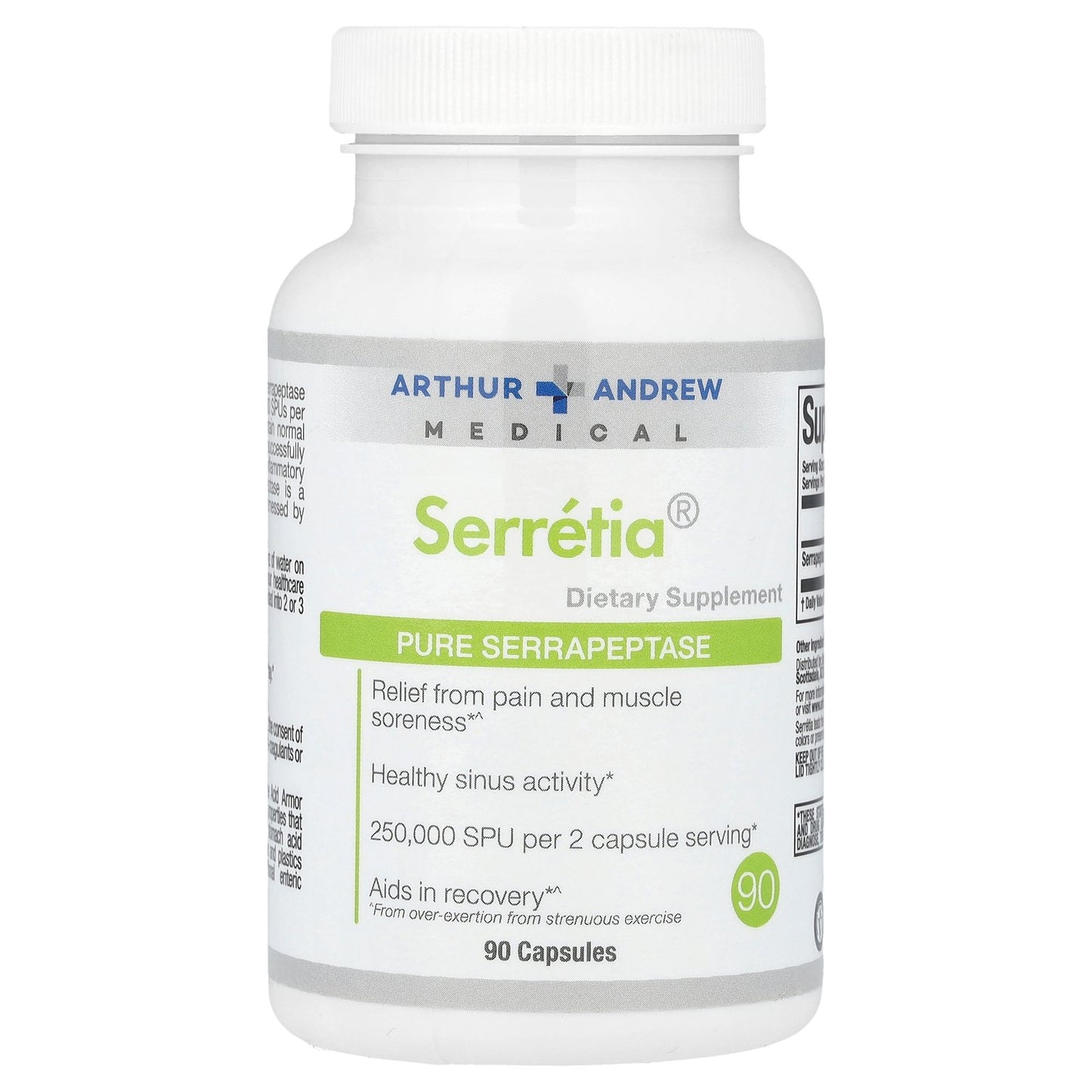 Arthur Andrew Medical, Serretia®, Pure Serrapeptase, 90 Capsules (125,000 SPU per Capsule)