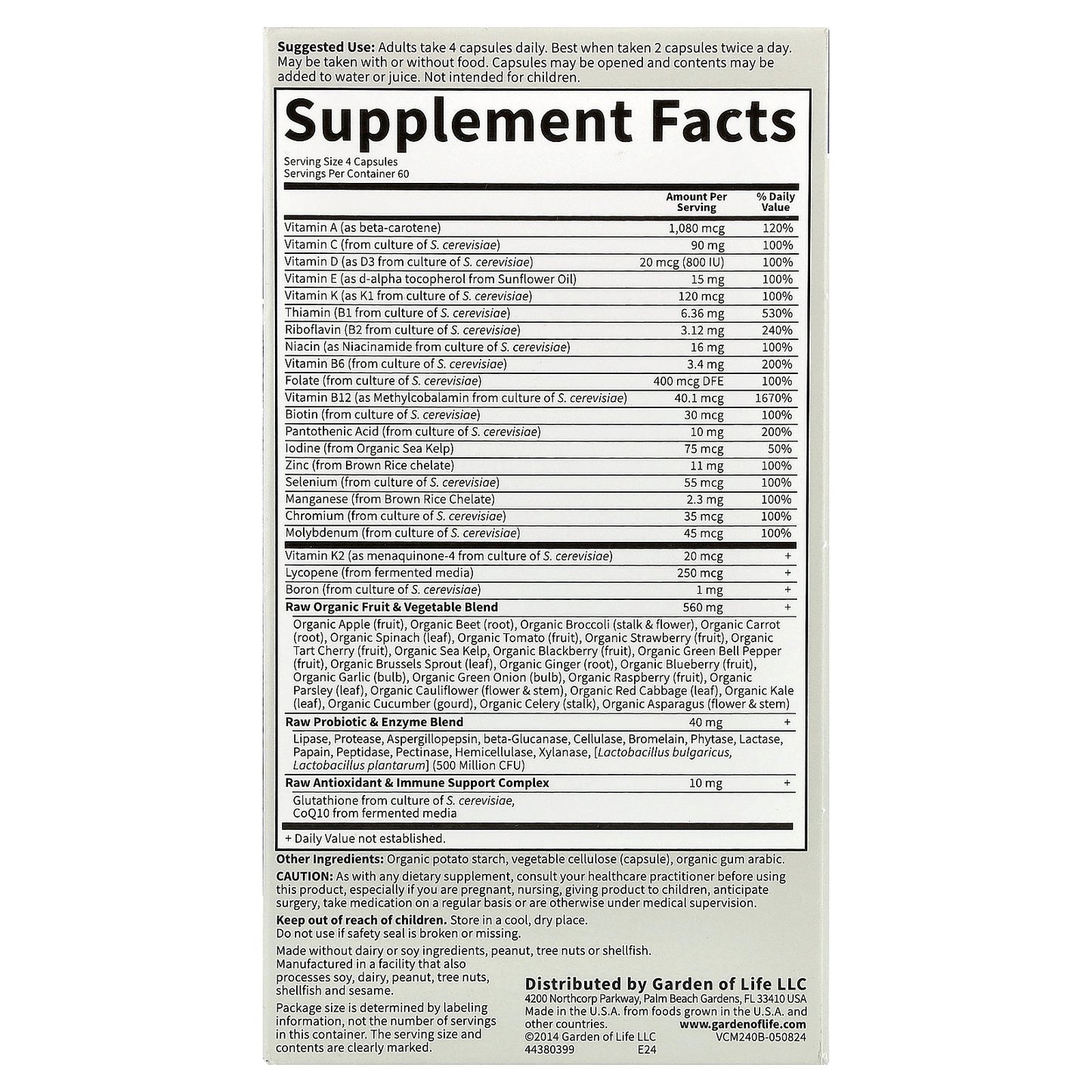 Garden of Life, Vitamin Code®, Whole Food Multivitamin For Men, 240 Vegetarian Capsules