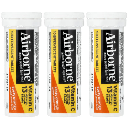 AirBorne, Immune Support Supplement, Zesty Orange, 3 Tubes, 10 Effervescent Tablets Each