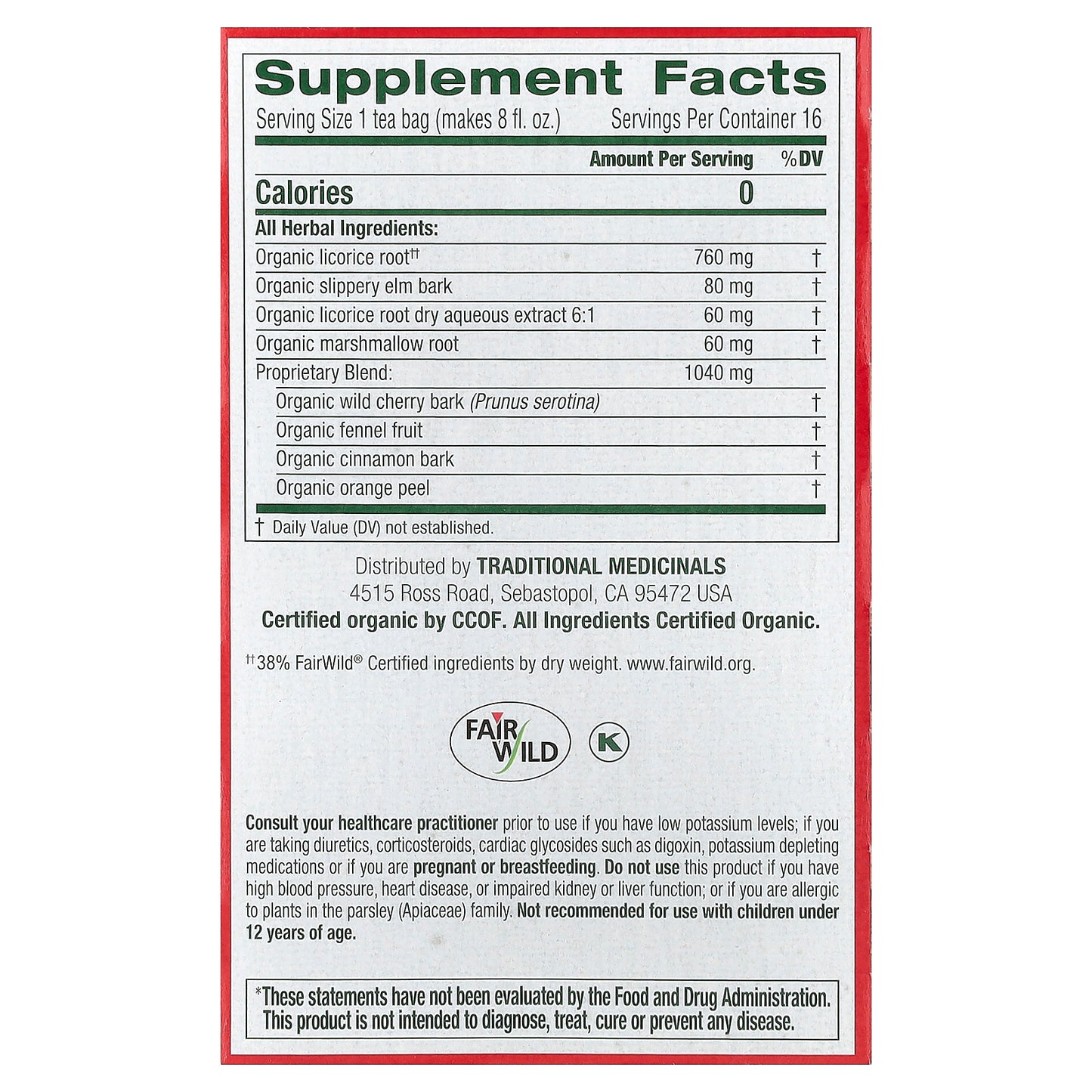 Traditional Medicinals, Organic Throat Coat®, Original with Slippery Elm, Caffeine Free, 16 Wrapped Tea Bags, 1.13 oz (32 g)