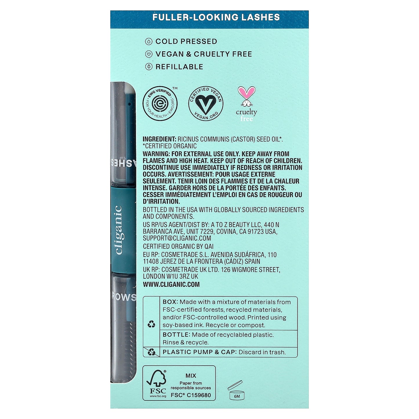 Cliganic, Dose of Intense Moisture™, Organic Castor Oil Lash & Brow Set, 8 fl oz (237 ml)