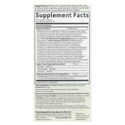 Garden of Life, RAW Probiotics, Vaginal Care, Shelf-Stable, 30 Vegetarian Capsules