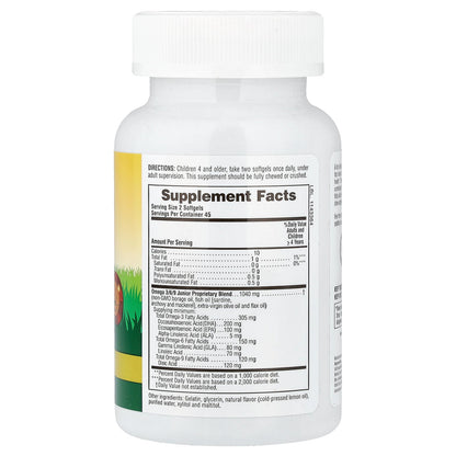 NaturesPlus, Animal Parade®, Omega 3/6/9 Junior, Natural Lemon, 90 Chewable Softgels