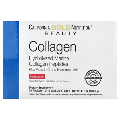 California Gold Nutrition, Collagen Peptides Plus Vitamin C & Hyaluronic Acid, Pomegranate, 30 Packets, 0.19 oz (5.38 g) Each