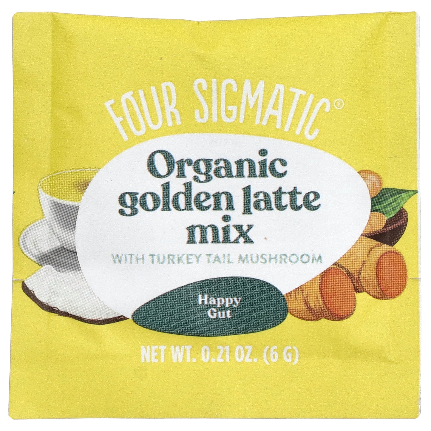 Four Sigmatic, Organic, Golden Latte Mix With Turkey Tail Mushroom, Caffeine Free, 10 Packets, 0.21 oz (6 g) Each