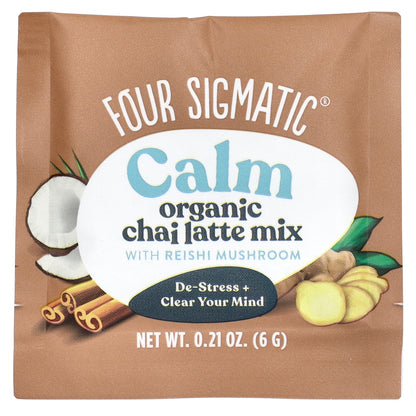 Four Sigmatic, Calm, Organic Chai Latte Mix with Reishi Mushroom, Caffeine Free, 10 Packets, 0.21 oz (6 g) Each
