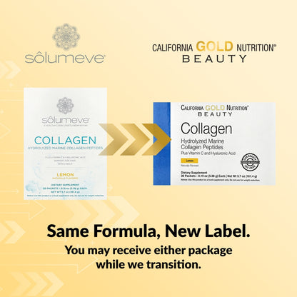 California Gold Nutrition, Marine Collagen Peptides Plus Vitamin C and Hyaluronic Acid, Lemon, 30 Packets, 0.19 oz (5.38 g) Each