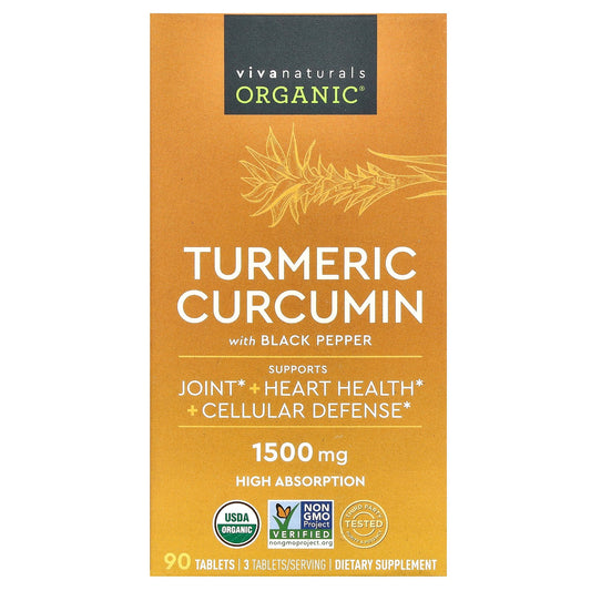 Viva Naturals, Organic Turmeric Curcumin with Black Pepper, 1,500 mg, 90 Tablets (500 mg per Tablet)