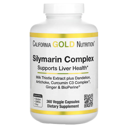 California Gold Nutrition, Silymarin Complex, Milk Thistle Extract Plus Dandelion, Artichoke, Curcumin C3 Complex, Ginger, and BioPerine, 360 Veggie Capsules