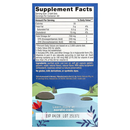 Nordic Naturals, Arctic Cod Liver Oil™, Lemon, 180 Soft Gels