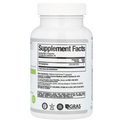Arthur Andrew Medical, Serretia®, Pure Serrapeptase, 90 Capsules (125,000 SPU per Capsule)