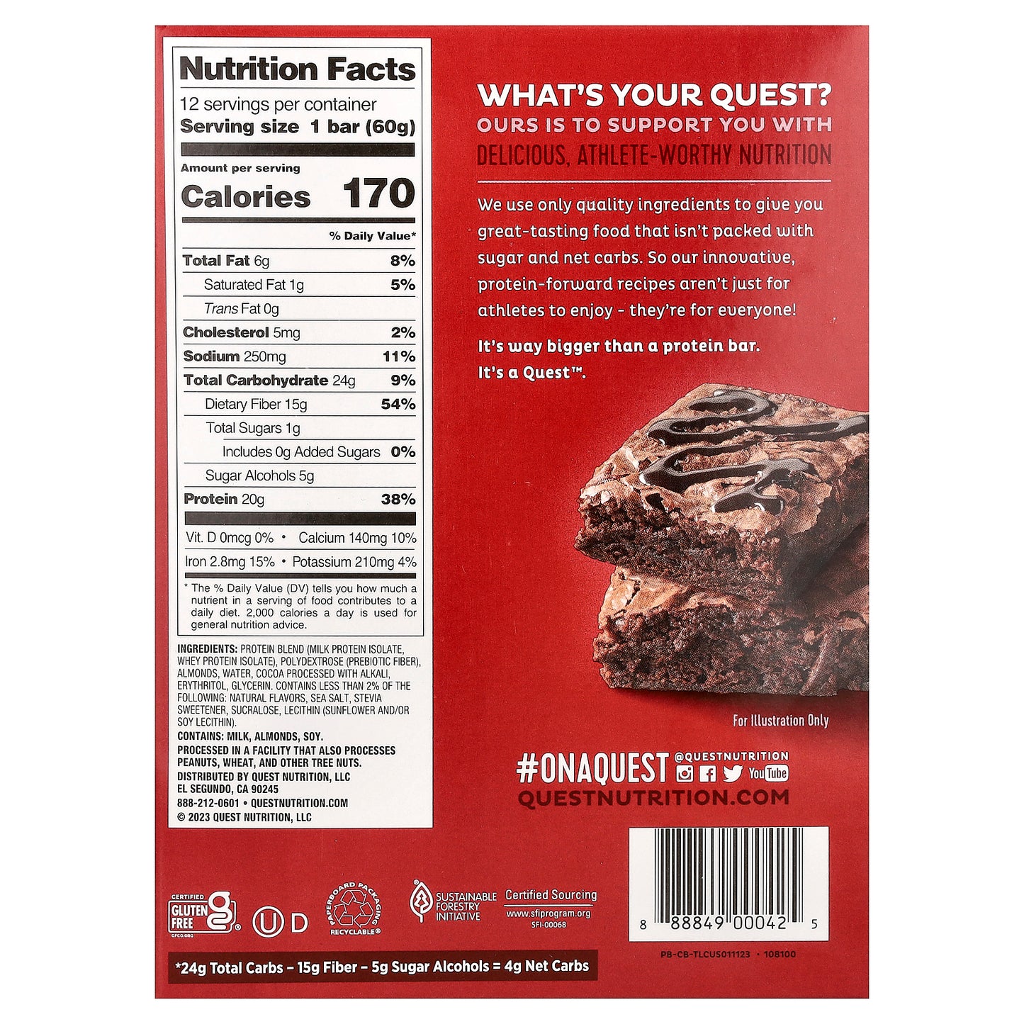 Quest Nutrition, Protein Bar, Chocolate Brownie, 12 Bars, 2.12 oz (60 g) Each