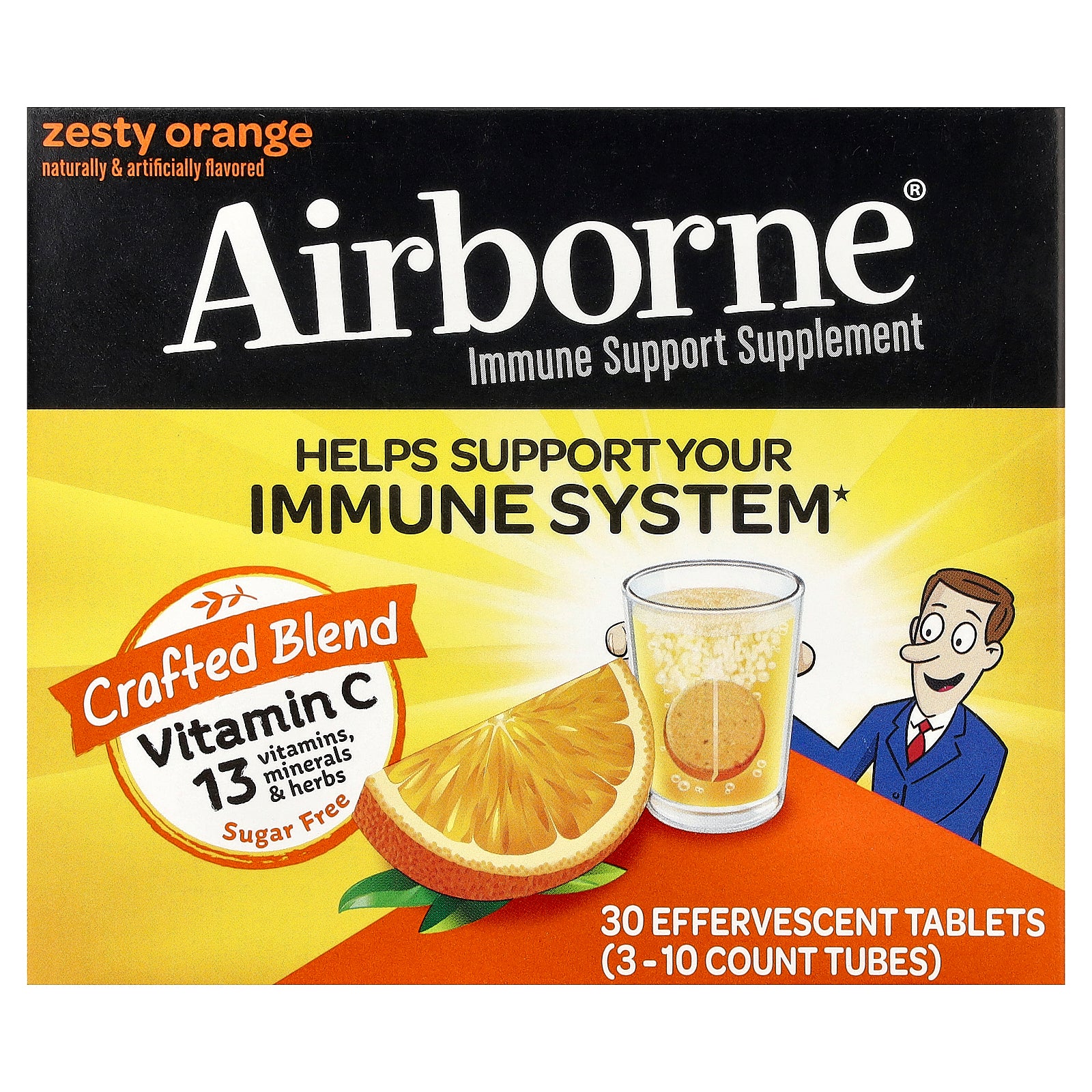 AirBorne, Immune Support Supplement, Zesty Orange, 3 Tubes, 10 Effervescent Tablets Each