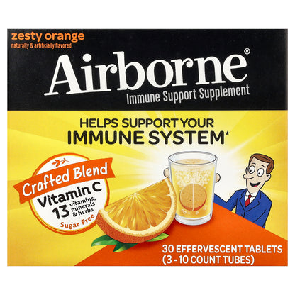 AirBorne, Immune Support Supplement, Zesty Orange, 3 Tubes, 10 Effervescent Tablets Each