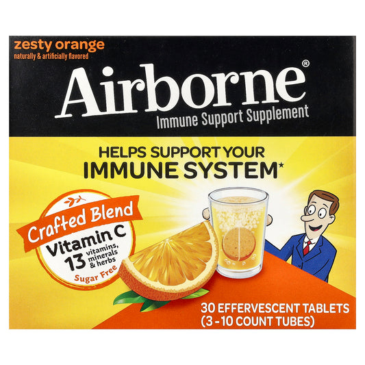 AirBorne, Immune Support Supplement, Zesty Orange, 3 Tubes, 10 Effervescent Tablets Each
