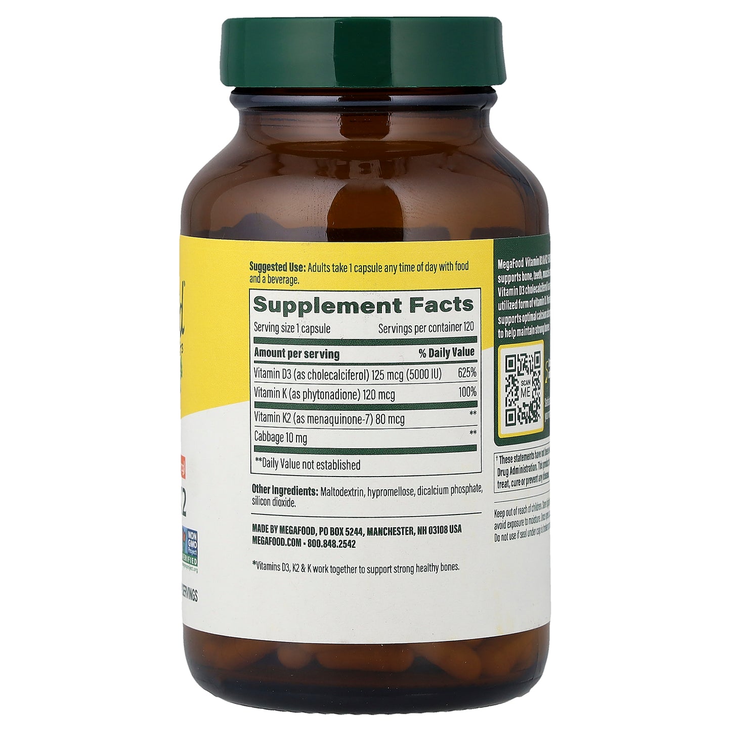 MegaFood, Vitamin D3 & K2, 120 Mini Capsules