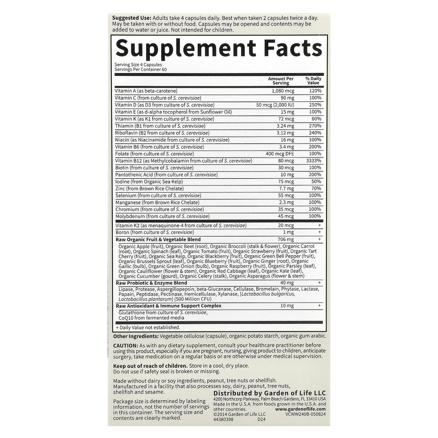 Garden of Life, Vitamin Code®, Whole Food Multivitamin for Women, 50 +, 240 Vegetarian Capsules