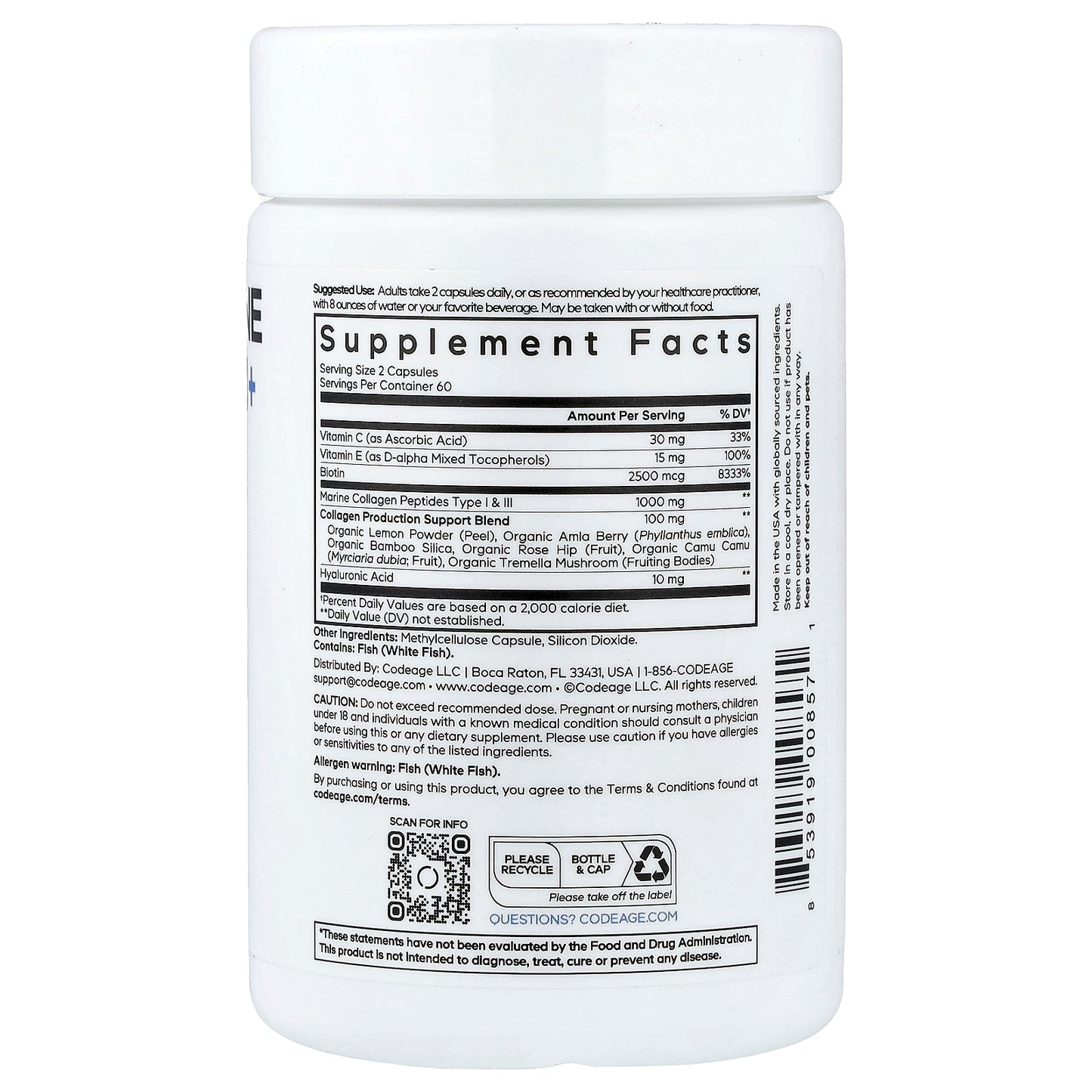 Codeage, Biotin Marine Collagen+, 120 Vegetable Capsules