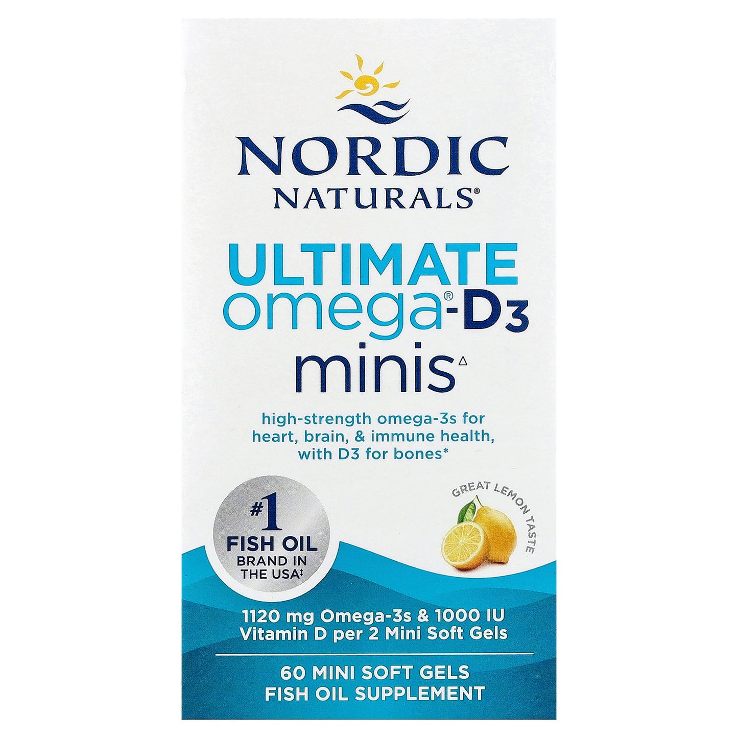 Nordic Naturals, Ultimate Omega®-D3 Minis, Great Lemon, 60 Mini Soft Gels