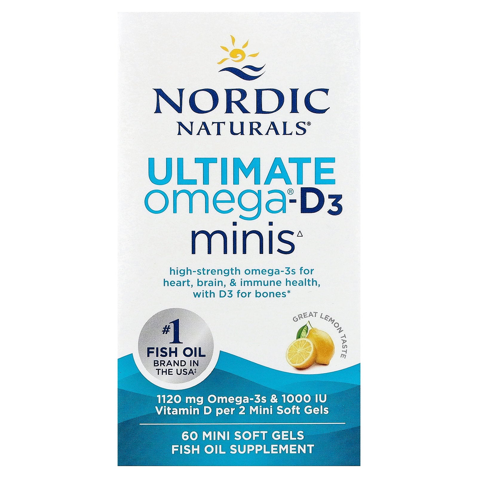 Nordic Naturals, Ultimate Omega®-D3 Minis, Great Lemon, 60 Mini Soft Gels